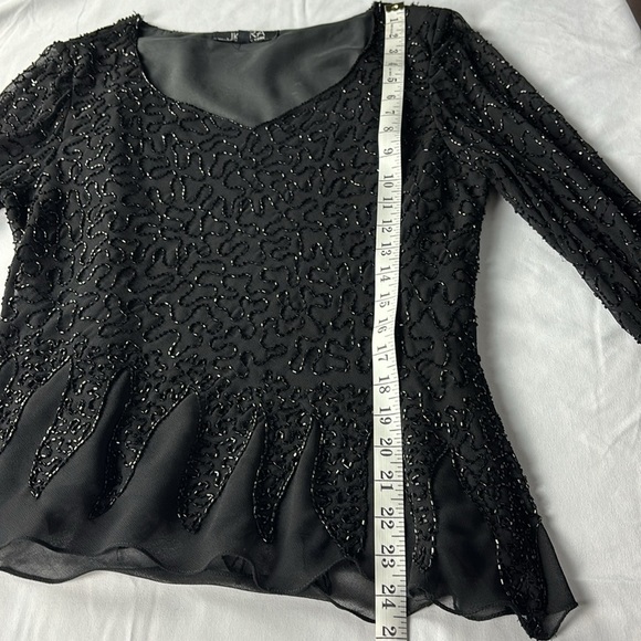 J Kara New York Black Beaded Lined Top with Slitted Sleeves - Picture 3 of 14